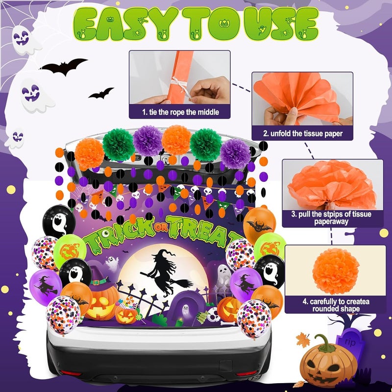 JUYRLE Halloween Trunk or Treat Car Decorations Kit - Witch Backdrop, Garage Door Decorations for Outdoor Party - Image 3